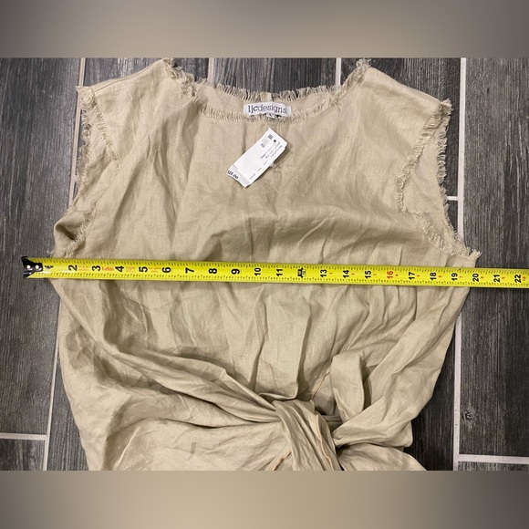 LJC Designs Women's L Sleeveless Fringe Wrap Tie Front Linen Top Tan Bin PM - Picture 2 of 8